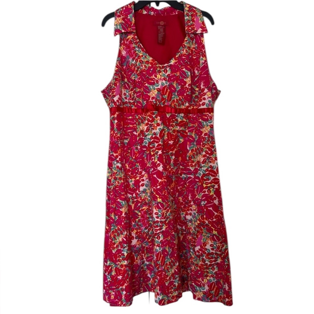 Signature by Sangria Vibrant Floral Midi Dress - Red and Pink | Size 12 - Picture 1 of 9